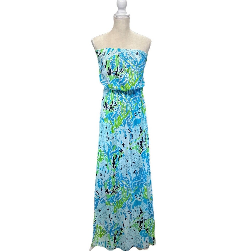 Lilly Pulitzer Marlisa Maxi Dress XS Spa Blue Lets Cha Cha Strapless NWT Resort